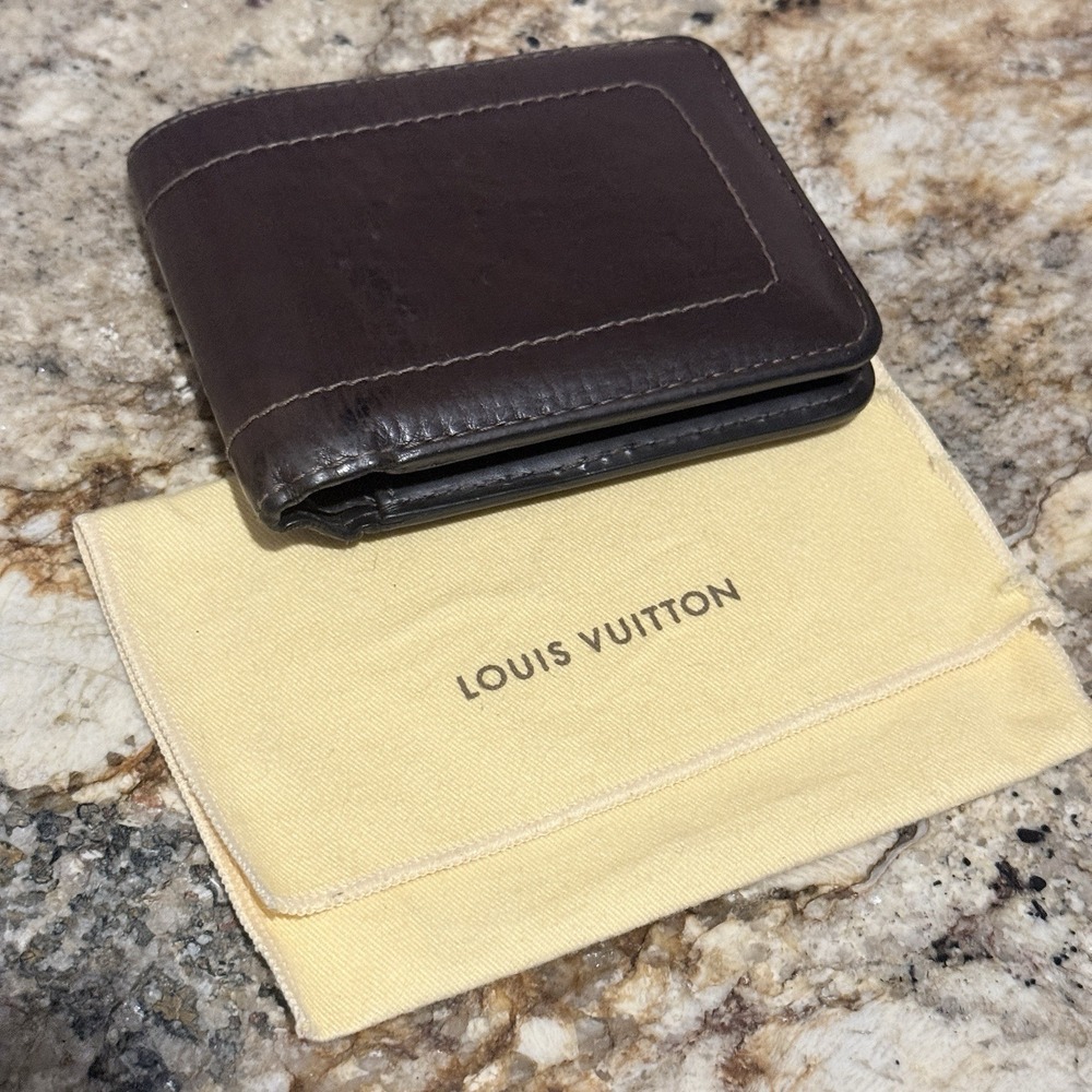Louis Vuitton Men's Brown Leather Bifold Wallet Made in Spain w/ Dust Cloth